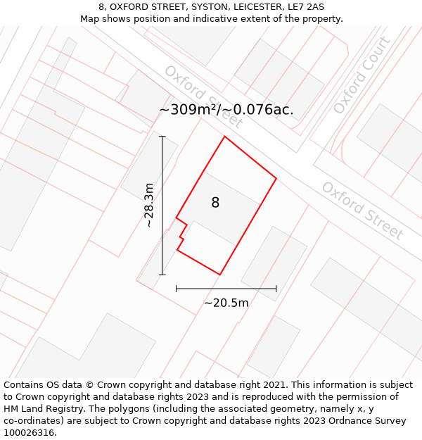 8, OXFORD STREET, SYSTON, LEICESTER, LE7 2AS: Plot and title map