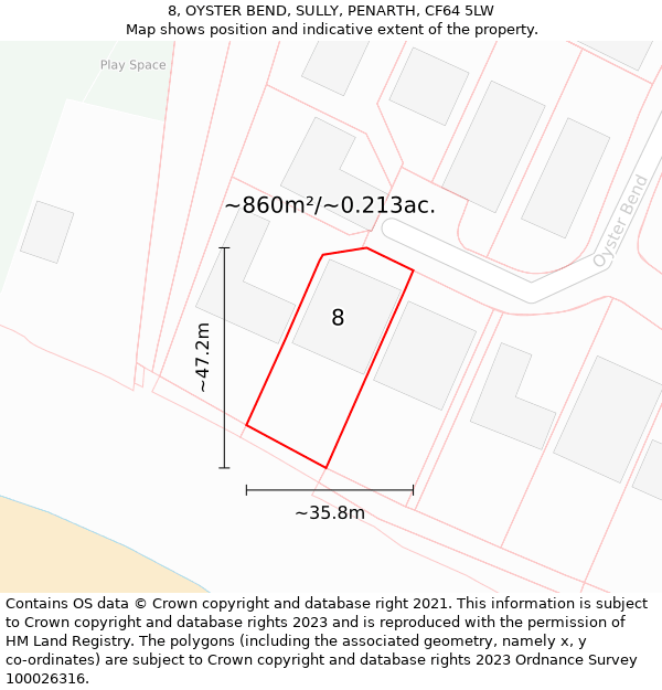 8, OYSTER BEND, SULLY, PENARTH, CF64 5LW: Plot and title map