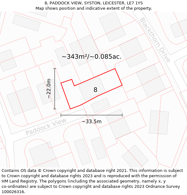 8, PADDOCK VIEW, SYSTON, LEICESTER, LE7 1YS: Plot and title map