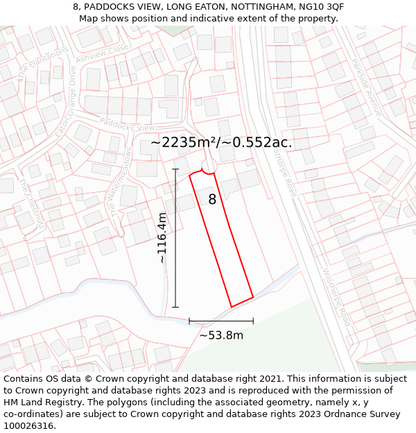 8, PADDOCKS VIEW, LONG EATON, NOTTINGHAM, NG10 3QF: Plot and title map