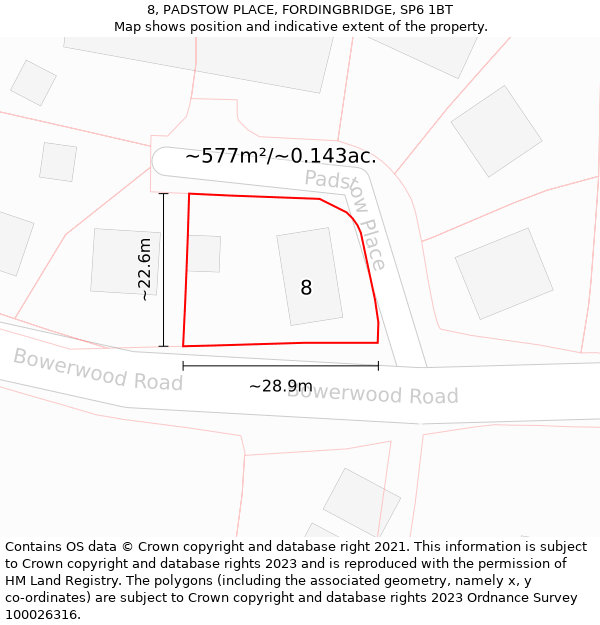 8, PADSTOW PLACE, FORDINGBRIDGE, SP6 1BT: Plot and title map