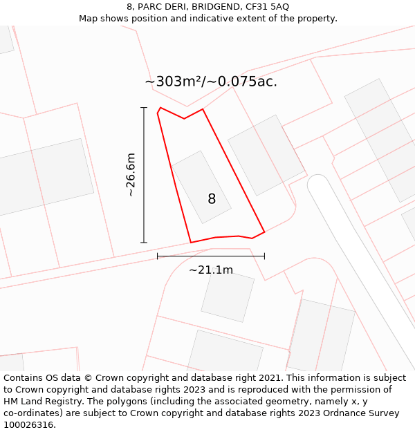 8, PARC DERI, BRIDGEND, CF31 5AQ: Plot and title map