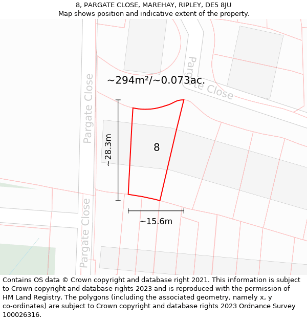 8, PARGATE CLOSE, MAREHAY, RIPLEY, DE5 8JU: Plot and title map