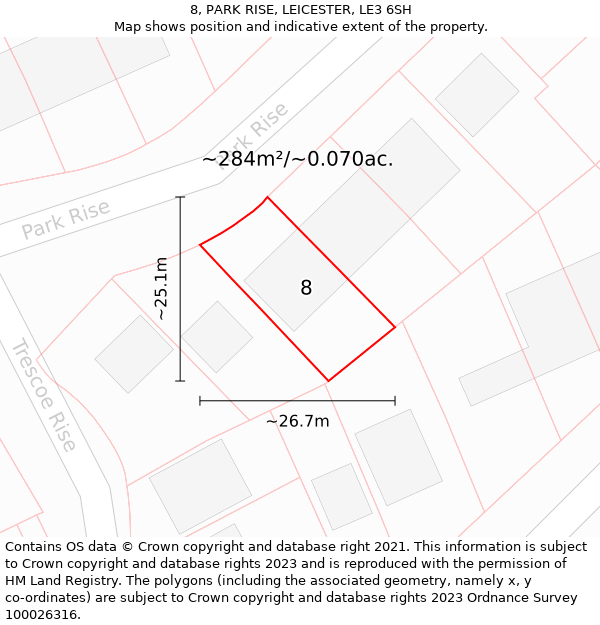 8, PARK RISE, LEICESTER, LE3 6SH: Plot and title map