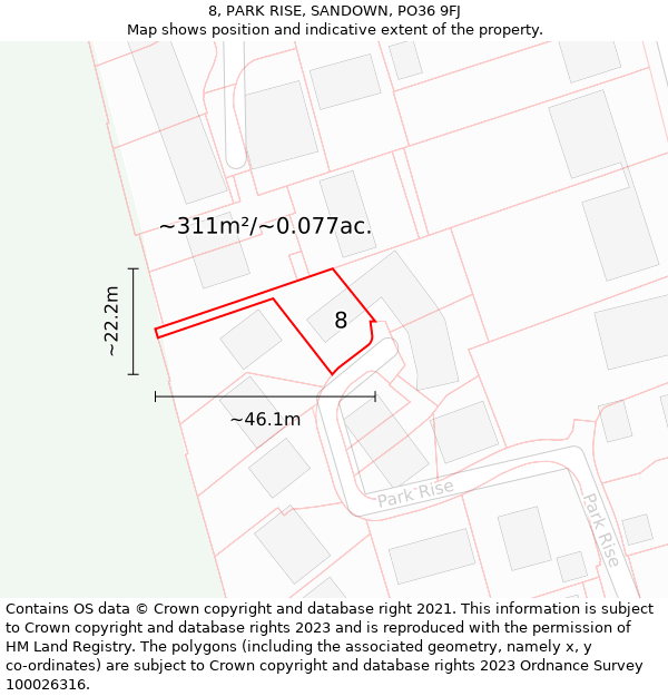 8, PARK RISE, SANDOWN, PO36 9FJ: Plot and title map