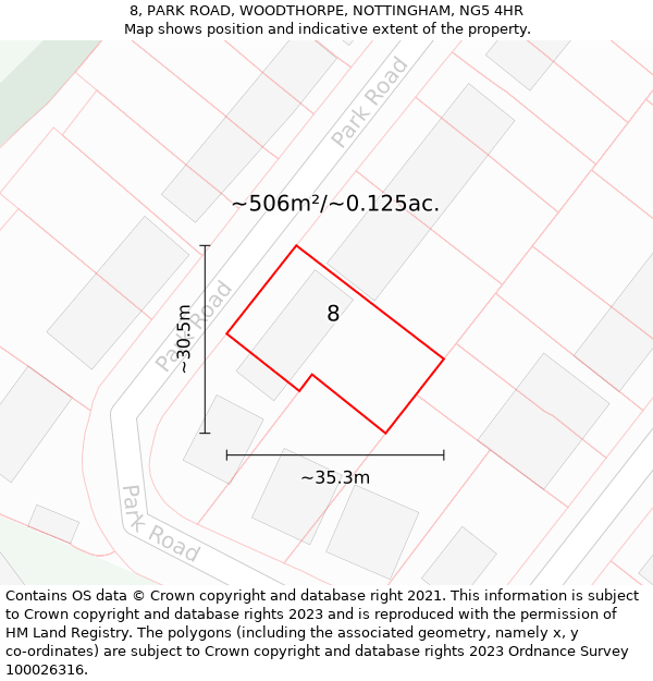 8, PARK ROAD, WOODTHORPE, NOTTINGHAM, NG5 4HR: Plot and title map