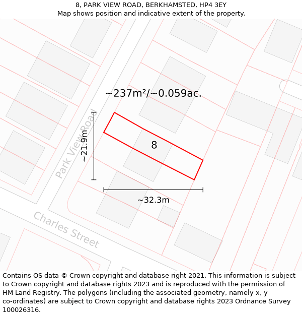 8, PARK VIEW ROAD, BERKHAMSTED, HP4 3EY: Plot and title map