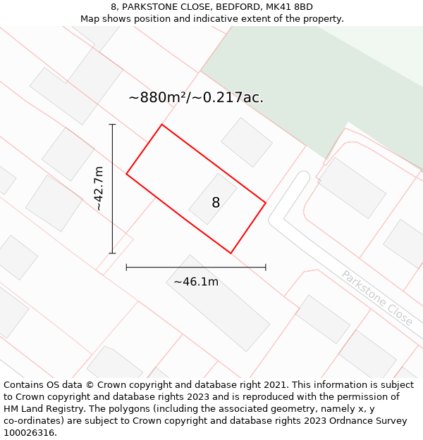 8, PARKSTONE CLOSE, BEDFORD, MK41 8BD: Plot and title map