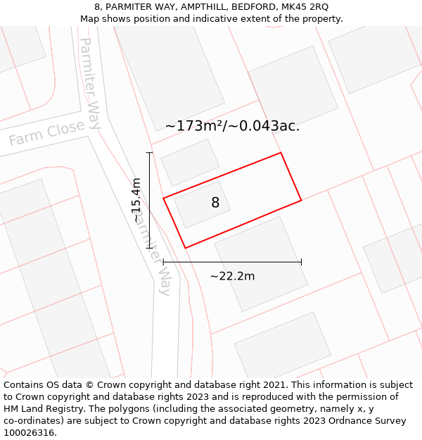 8, PARMITER WAY, AMPTHILL, BEDFORD, MK45 2RQ: Plot and title map