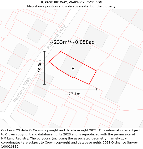 8, PASTURE WAY, WARWICK, CV34 6DN: Plot and title map