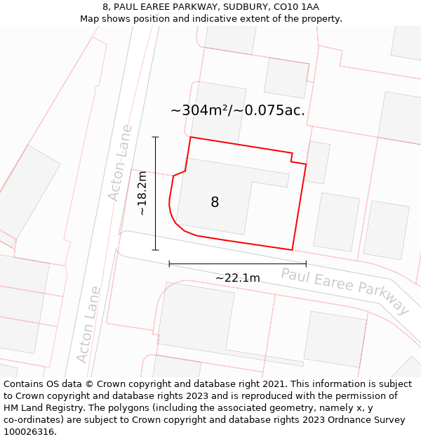 8, PAUL EAREE PARKWAY, SUDBURY, CO10 1AA: Plot and title map