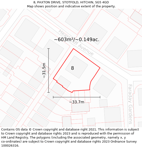 8, PAXTON DRIVE, STOTFOLD, HITCHIN, SG5 4GD: Plot and title map