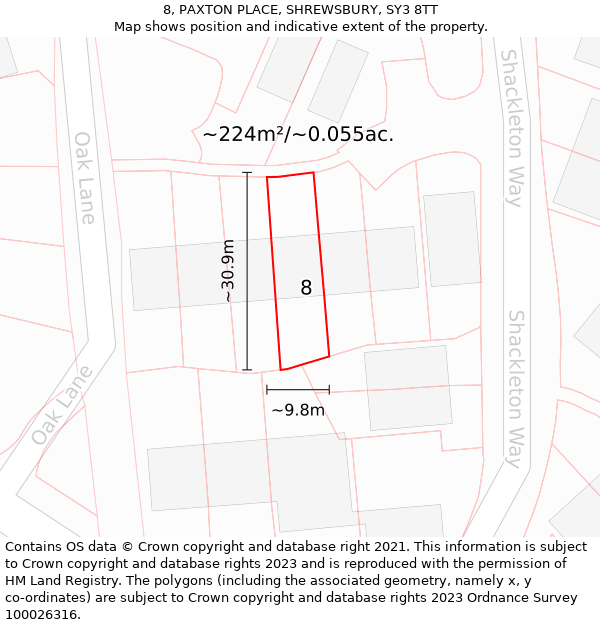 8, PAXTON PLACE, SHREWSBURY, SY3 8TT: Plot and title map