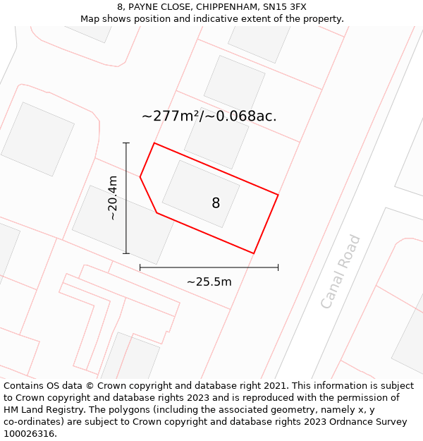 8, PAYNE CLOSE, CHIPPENHAM, SN15 3FX: Plot and title map