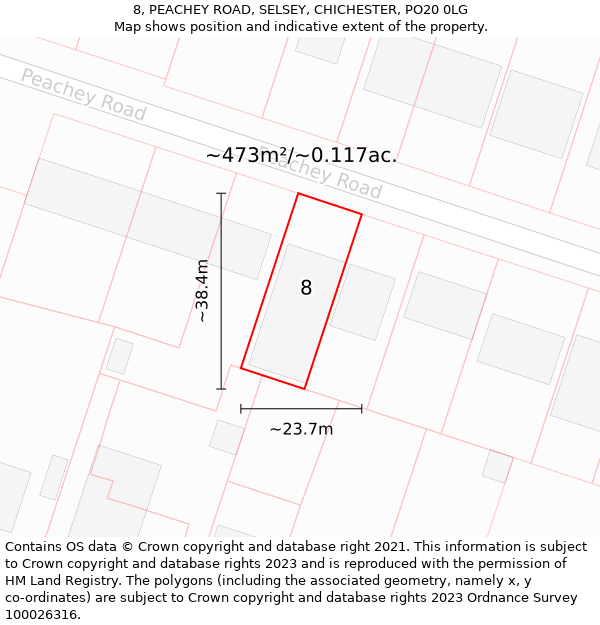 8, PEACHEY ROAD, SELSEY, CHICHESTER, PO20 0LG: Plot and title map