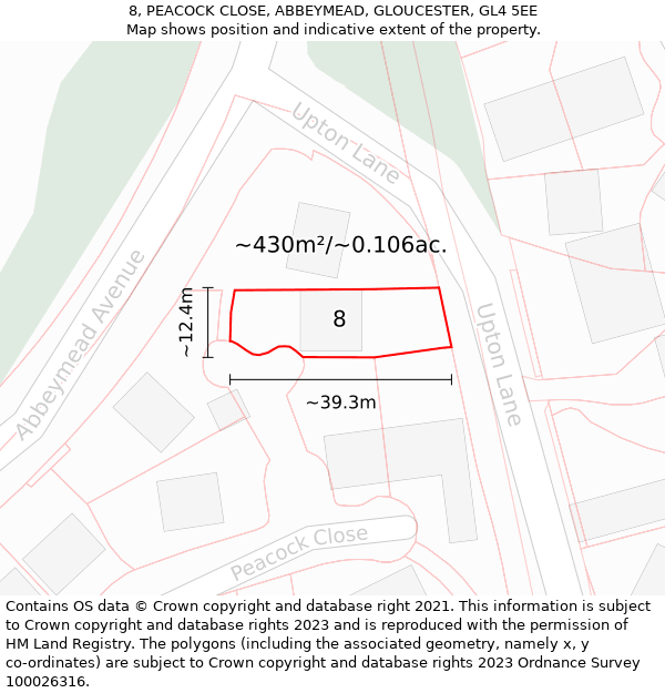 8, PEACOCK CLOSE, ABBEYMEAD, GLOUCESTER, GL4 5EE: Plot and title map