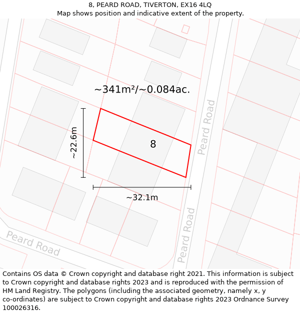 8, PEARD ROAD, TIVERTON, EX16 4LQ: Plot and title map