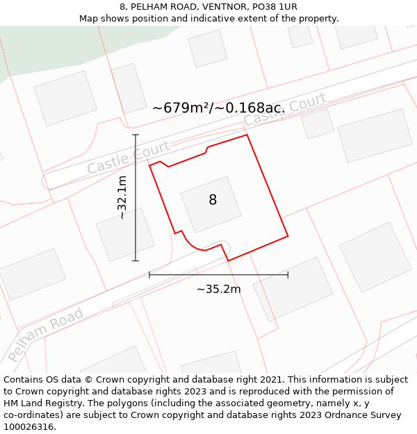 8, PELHAM ROAD, VENTNOR, PO38 1UR: Plot and title map