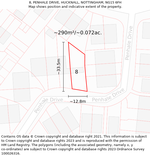 8, PENHALE DRIVE, HUCKNALL, NOTTINGHAM, NG15 6FH: Plot and title map