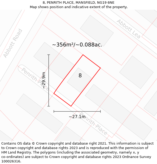 8, PENRITH PLACE, MANSFIELD, NG19 6NE: Plot and title map