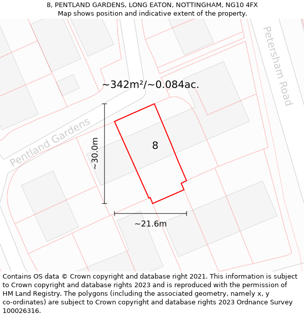 8, PENTLAND GARDENS, LONG EATON, NOTTINGHAM, NG10 4FX: Plot and title map