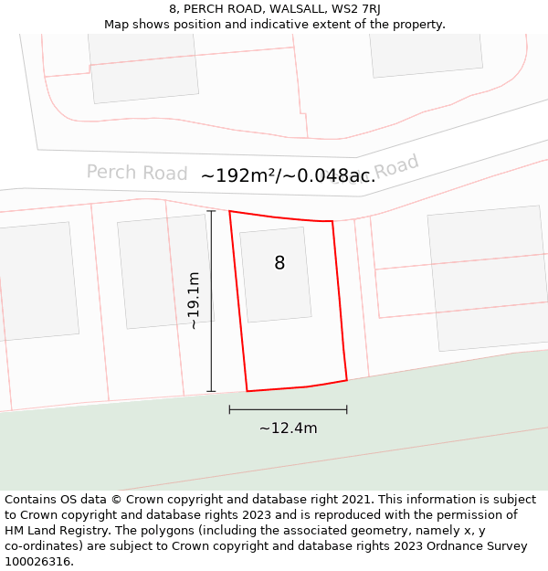 8, PERCH ROAD, WALSALL, WS2 7RJ: Plot and title map
