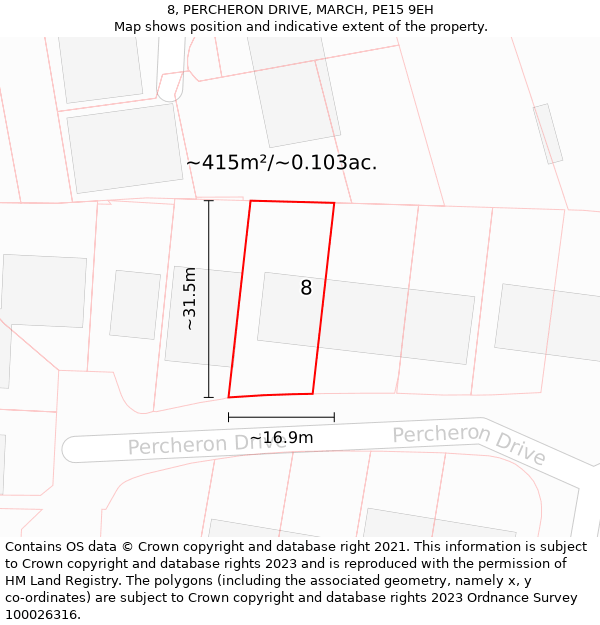 8, PERCHERON DRIVE, MARCH, PE15 9EH: Plot and title map