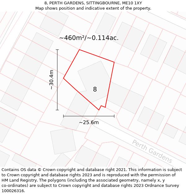 8, PERTH GARDENS, SITTINGBOURNE, ME10 1XY: Plot and title map