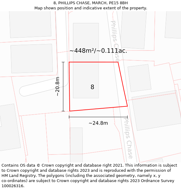 8, PHILLIPS CHASE, MARCH, PE15 8BH: Plot and title map