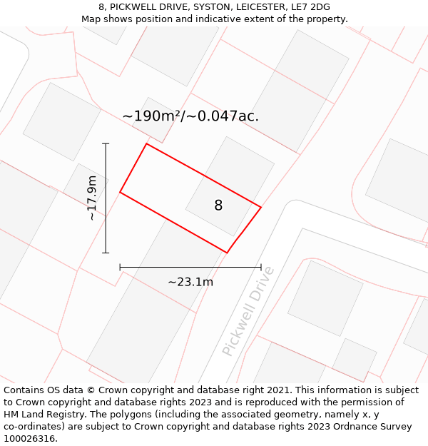 8, PICKWELL DRIVE, SYSTON, LEICESTER, LE7 2DG: Plot and title map