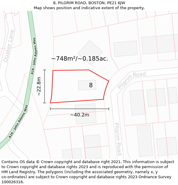 8, PILGRIM ROAD, BOSTON, PE21 6JW: Plot and title map