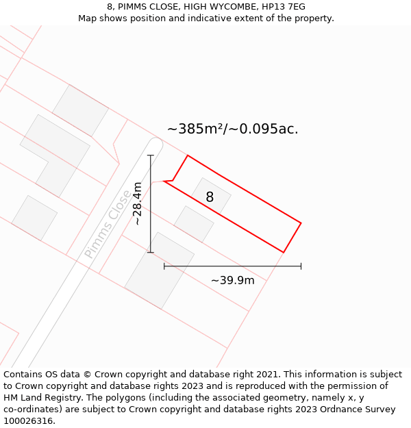 8, PIMMS CLOSE, HIGH WYCOMBE, HP13 7EG: Plot and title map