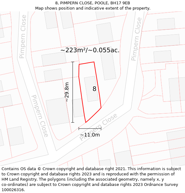 8, PIMPERN CLOSE, POOLE, BH17 9EB: Plot and title map