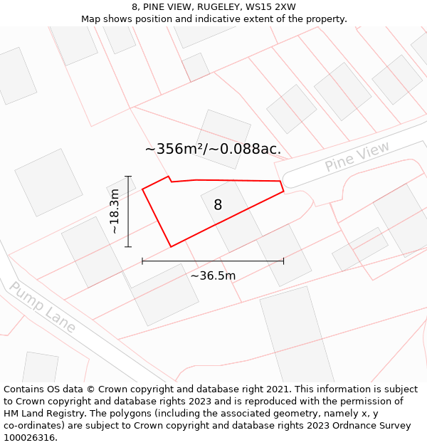 8, PINE VIEW, RUGELEY, WS15 2XW: Plot and title map