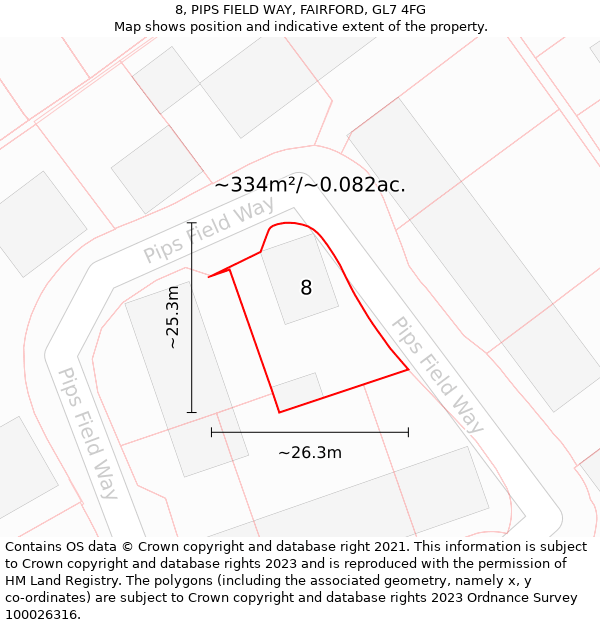 8, PIPS FIELD WAY, FAIRFORD, GL7 4FG: Plot and title map