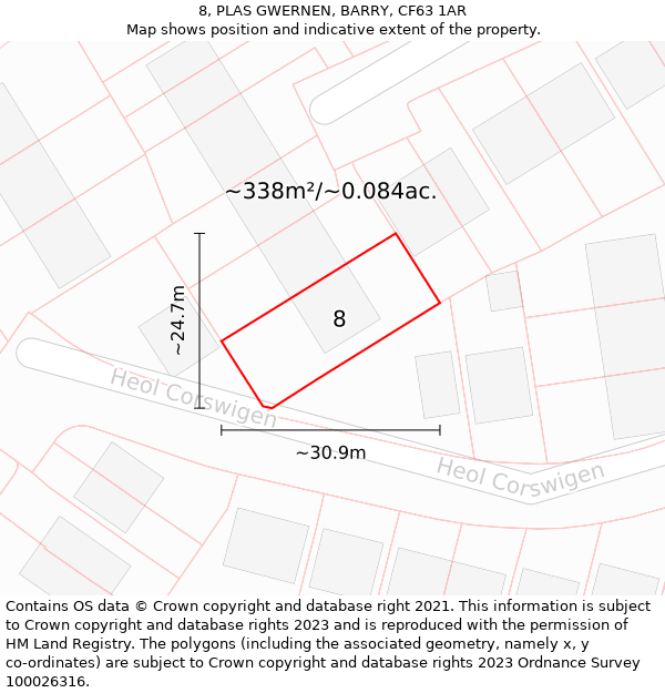 8, PLAS GWERNEN, BARRY, CF63 1AR: Plot and title map