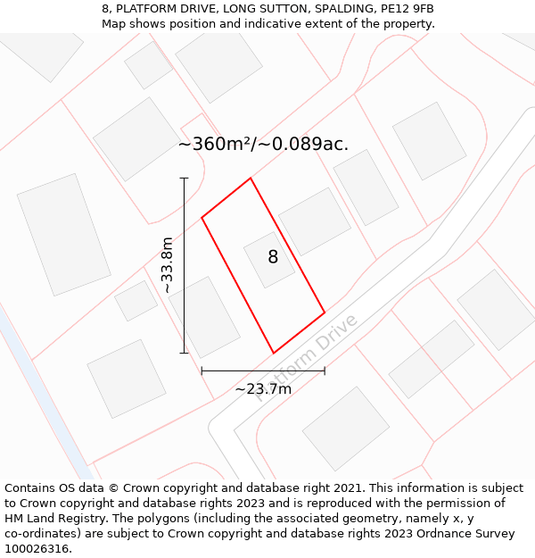 8, PLATFORM DRIVE, LONG SUTTON, SPALDING, PE12 9FB: Plot and title map