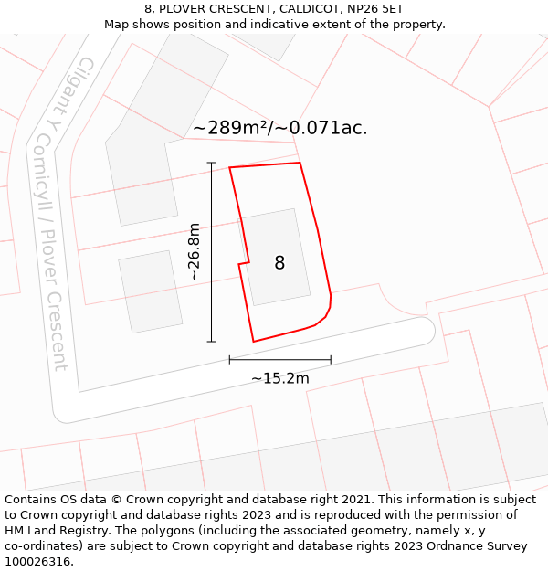 8, PLOVER CRESCENT, CALDICOT, NP26 5ET: Plot and title map