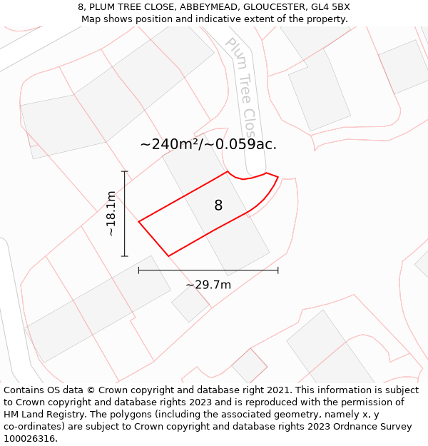 8, PLUM TREE CLOSE, ABBEYMEAD, GLOUCESTER, GL4 5BX: Plot and title map