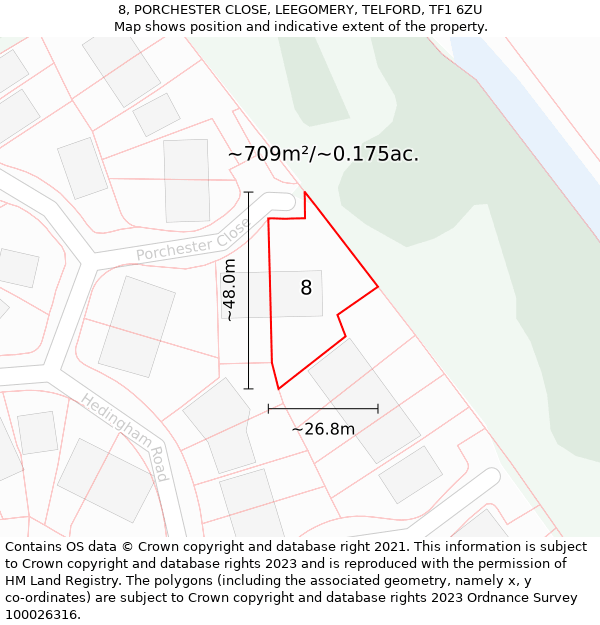 8, PORCHESTER CLOSE, LEEGOMERY, TELFORD, TF1 6ZU: Plot and title map