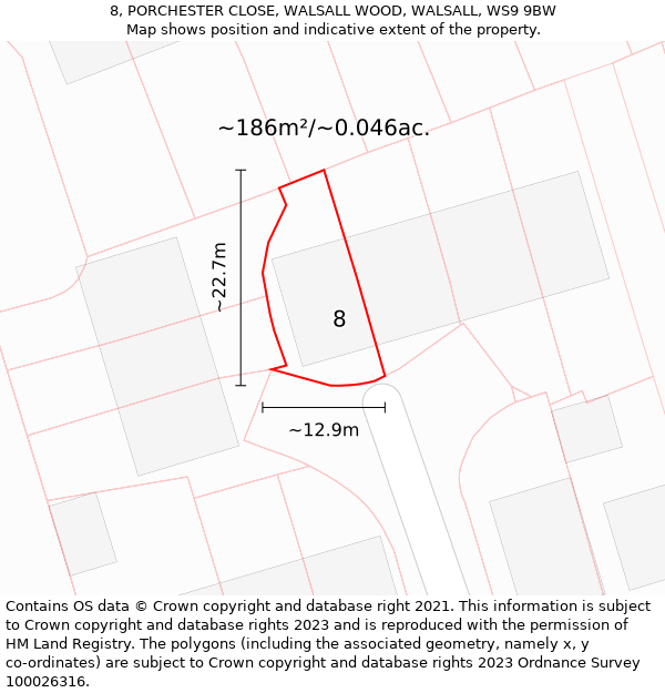 8, PORCHESTER CLOSE, WALSALL WOOD, WALSALL, WS9 9BW: Plot and title map