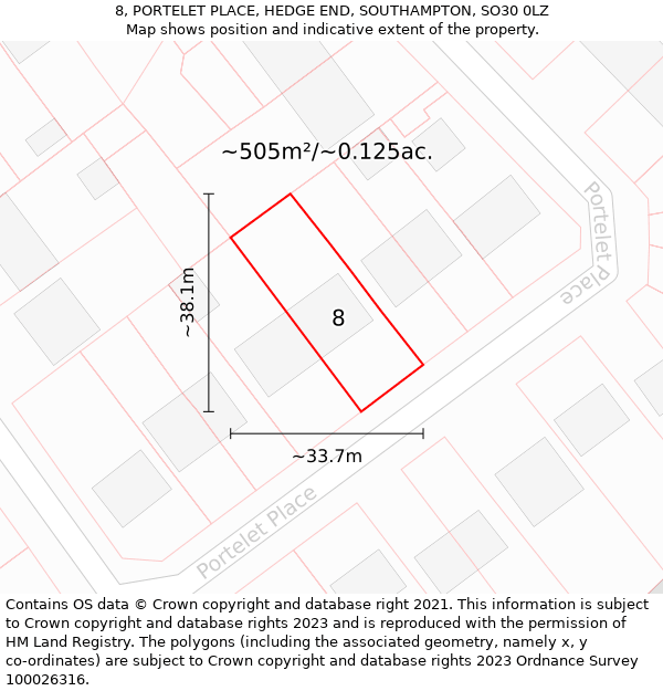 8, PORTELET PLACE, HEDGE END, SOUTHAMPTON, SO30 0LZ: Plot and title map