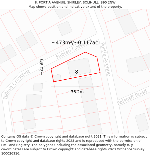 8, PORTIA AVENUE, SHIRLEY, SOLIHULL, B90 2NW: Plot and title map