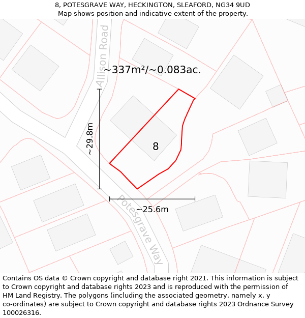 8, POTESGRAVE WAY, HECKINGTON, SLEAFORD, NG34 9UD: Plot and title map