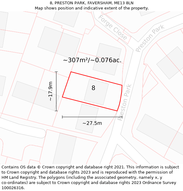 8, PRESTON PARK, FAVERSHAM, ME13 8LN: Plot and title map