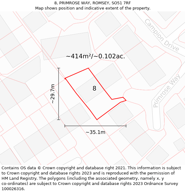 8, PRIMROSE WAY, ROMSEY, SO51 7RF: Plot and title map