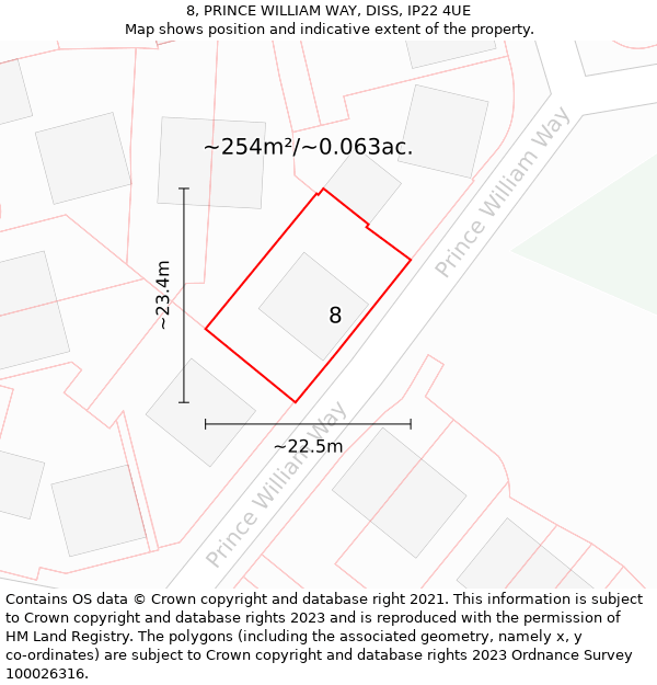 8, PRINCE WILLIAM WAY, DISS, IP22 4UE: Plot and title map