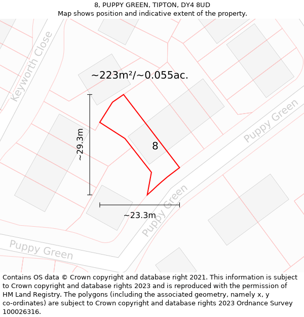 8, PUPPY GREEN, TIPTON, DY4 8UD: Plot and title map