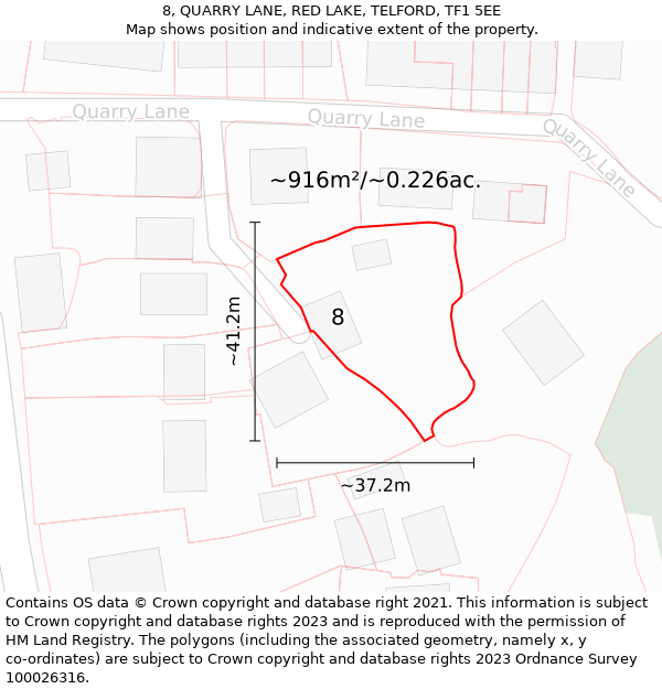 8, QUARRY LANE, RED LAKE, TELFORD, TF1 5EE: Plot and title map