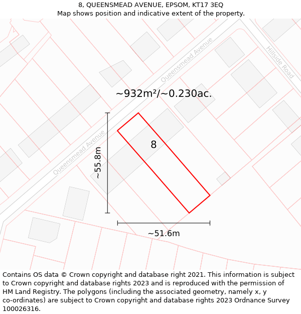 8, QUEENSMEAD AVENUE, EPSOM, KT17 3EQ: Plot and title map